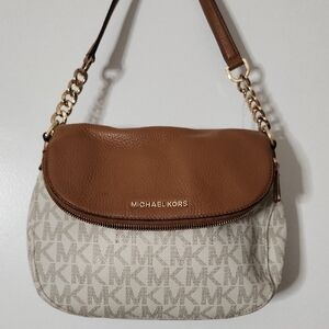 Michael Kors Cream/Brown/Gold Monogram Shoulder Bag. EUC Preloved Sold As Is
